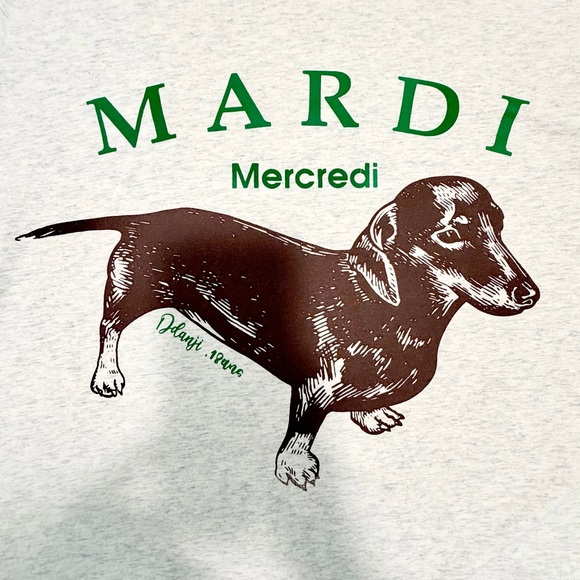Mardi Mercredi Graphic Ddanji Dachshund Weiner Dog Women’s Tee Grey 100% Cotton - Picture 4 of 6